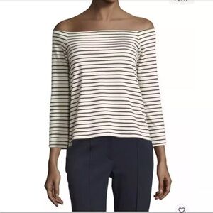 Theory Size S Aprine K Classic Stripe Off-the-Shoulder Top White Black MO124507